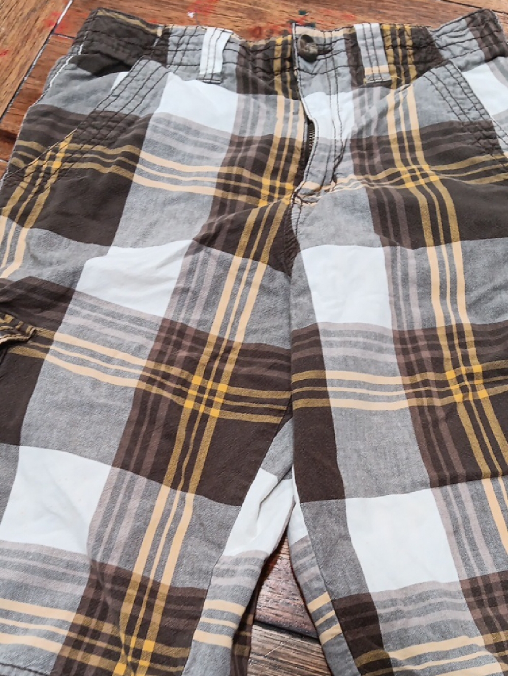 Route 66 Brown and Yellow Plaid Shorts with White And Grey